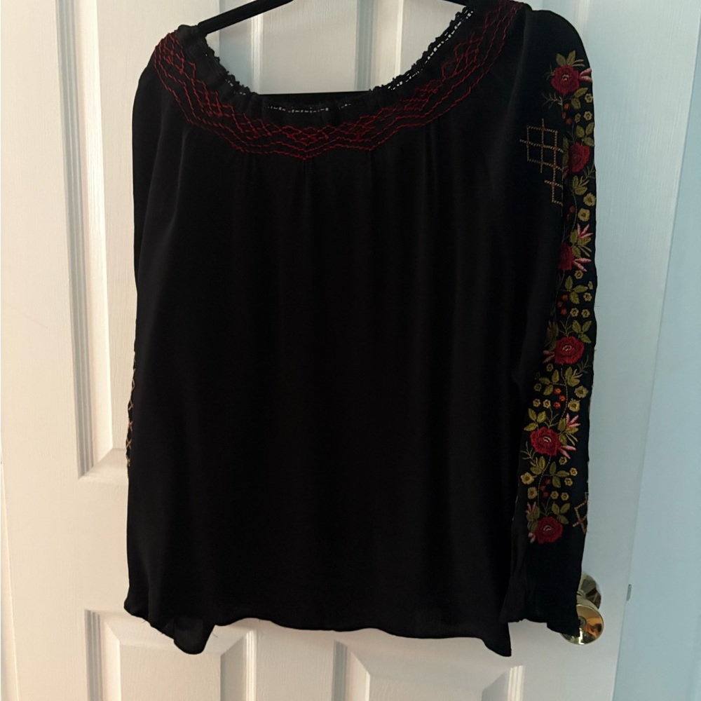 J. Jill Black Floral Embroidered Blouse - Picture 7 of 7